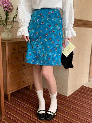 Floral print H-line midi skirt