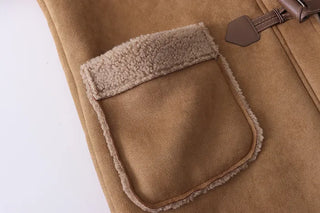 Suede hooded duffel button sheepskin coat