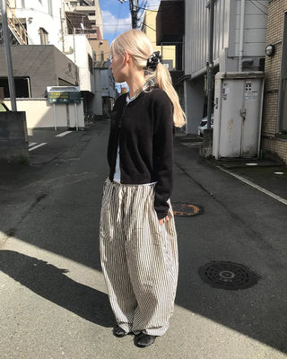 Striped pants with string waistband