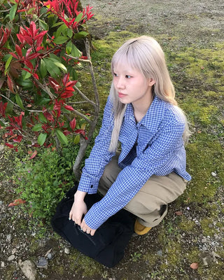 Checked gathered crop shirt