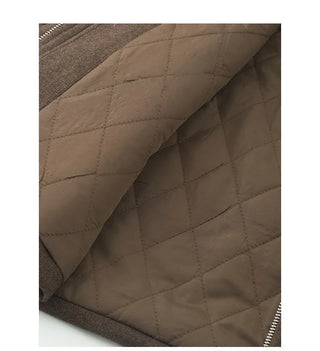 Leather-colored brown zip-up button jacket