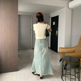 Long denim skirt