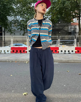 Double-border round-neck knit cardigan