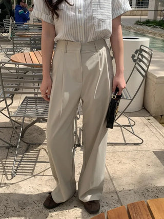 [6 colors] Pleated wide-leg slacks