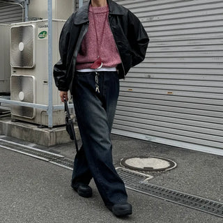 Striped ribbed denim pants