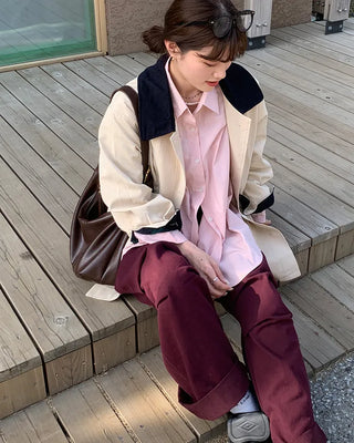 Loose-fit half trench coat