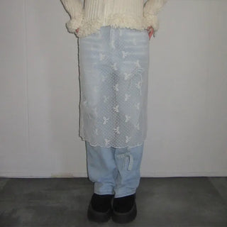 Ribbon denim pants