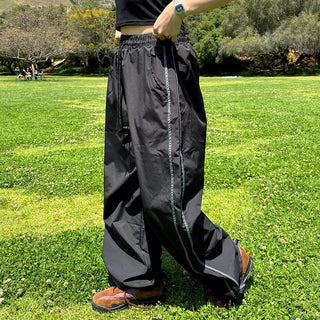 Unisex two-tone wide-leg elastic waist pants