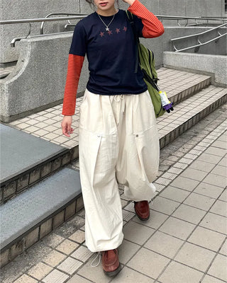 Striped Sleeve Layered T-Shirt