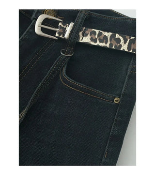 Dark blue wide straight denim belt set