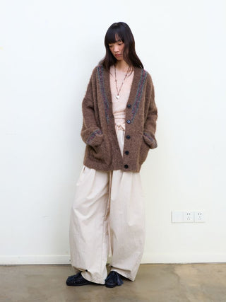 [NeverSeez] Two-Tone Jacquard Knit Cardigan