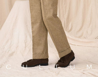 [CULTUM] Wool Blend Herringbone Double Pleat Trousers
