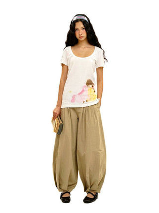 [Moromoro2] Cotton Pleated Tapered Wide  Pants