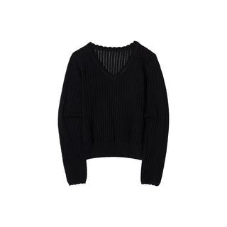 [NECY] Wavy Black Ribbed Slim Knit