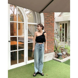 One-shoulder ribbon top