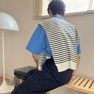 Striped faux shoulder knit