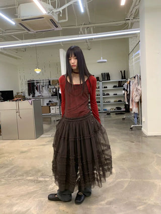 [NeverSeez] Pleated Layered Mesh Cami Dress