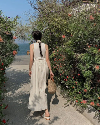 Backless Strap Jacquard Long Dress