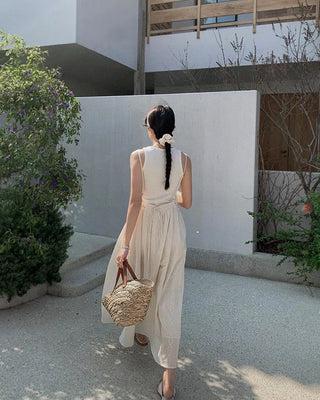 Backless Strap Jacquard Long Dress