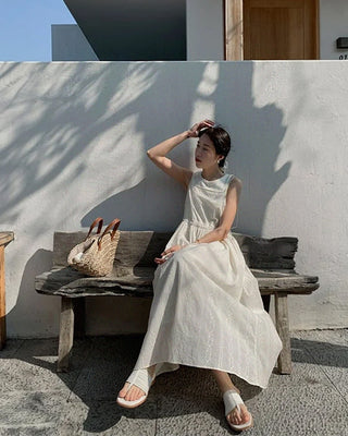 Backless Strap Jacquard Long Dress
