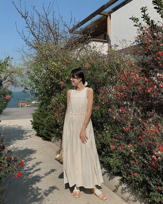 Backless Strap Jacquard Long Dress