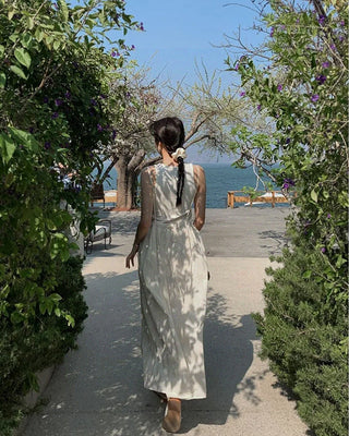 Backless Strap Jacquard Long Dress