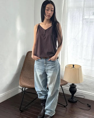 lace button sleeveless (4color)