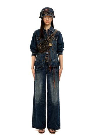 [Moromoro2] Denim Newsboy Cap with Plaid  Bow