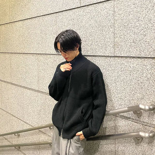 High-neck knit zip-up