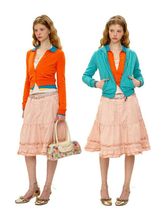 [Moromoro2] Layered Waist Ruffle A-Line  Skirt