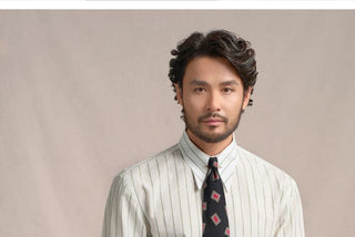 [CULTUM] 1930s Long Point Collar Striped Shirt