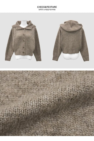 Moruka Hooded Button High Neck Knitwear Cardigan - 5 Colors