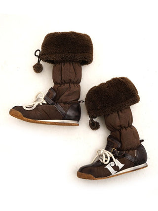 [Moromoro2] Furry Ball Patchwork Leather Boxing  Boots
