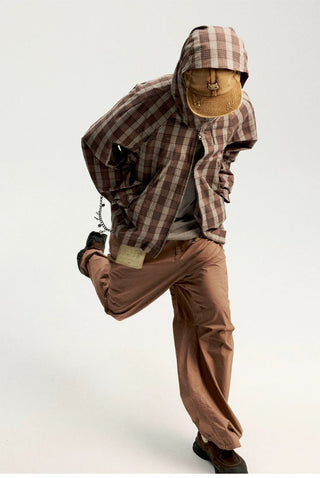 [Monterest] Textured Plaid Hooded Jacket