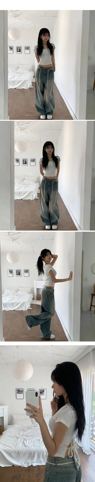Ribbon Sweet Short Sleeve Strap T-Shirt - 4 Colors