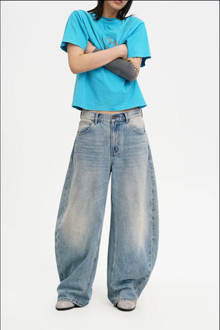 [MASONPRINCE] Washed Mid-Rise Tapered Wide Denim Pants