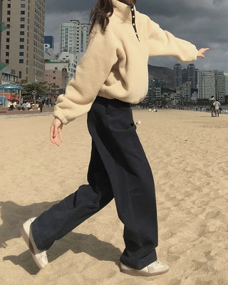 Wide cotton slacks with pleats
