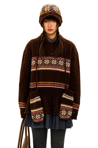 [Moromoro2] Fair Isle Knit Mittens with  Strap