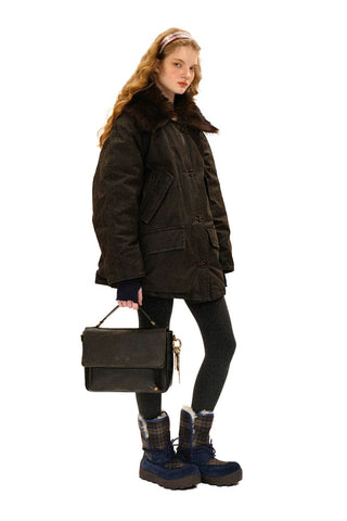[Moromoro2] Plaid Fur-Lined Platform Snow  Boots