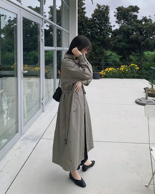(2 colors) Pleated single trench coat