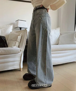 Planning Brand Side Pocket Split Line Wide Denim - 4 Colors