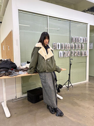 [NEVERSEEZ] Lapel Fleece Diagonal Zipper Jacket