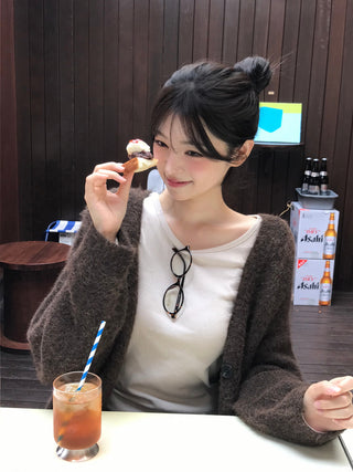 Angora V-neck cardigan