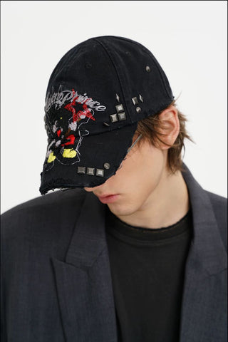 [MASONPRINCE] Graffiti Bear Distressed Baseball Cap