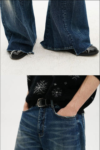 [MASONPRINCE] Deconstructed Whisker Micro Flare Jeans
