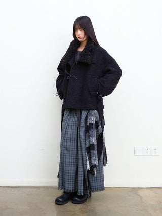 [NeverSeez] Pleated Plaid Skirt with Removable Waist Detail