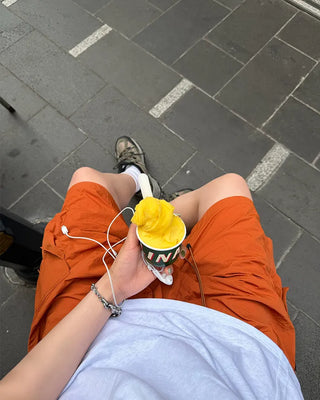 String cargo shorts