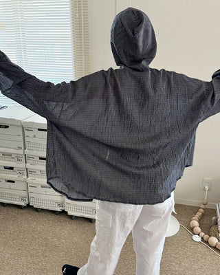Checked hooded shirt