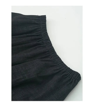 Denim draped ribbed long skirt