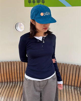 Layered Button Long T-Shirt